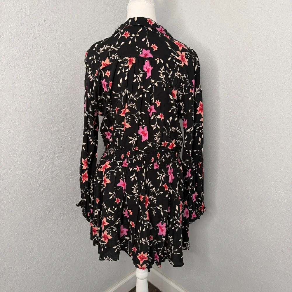 Free People Lighten Up Black‎ Pink Floral Dress